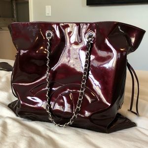 Chanel Patent Leather Bon Bon Tote Bag Purse in Burgundy